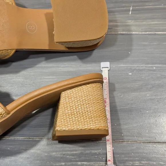 A New Day Kathleen Sandals Raffia Rhinestone Buckle Block Heel Mules Square Toe - Picture 10 of 15